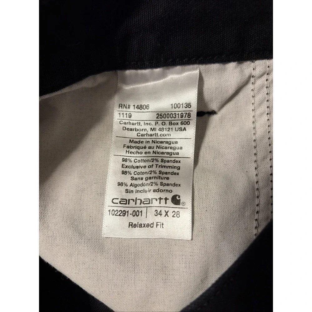 Carhartt Pants Men's 34x28 Black Canvas Work Relaxed Fit Carpenter - Picture 8 of 8